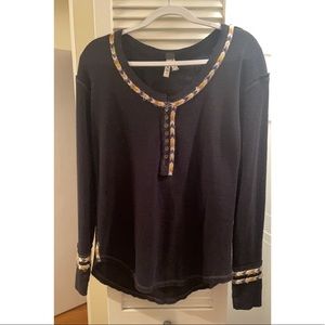 New Free People Black Long Sleeve Boho Top